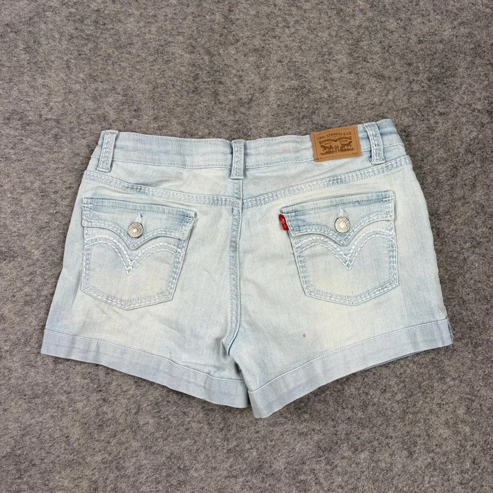 Levi's‎ Shorty Short Girls 16 Light Wash Denim Embroidered Flap Pocket Shorts
